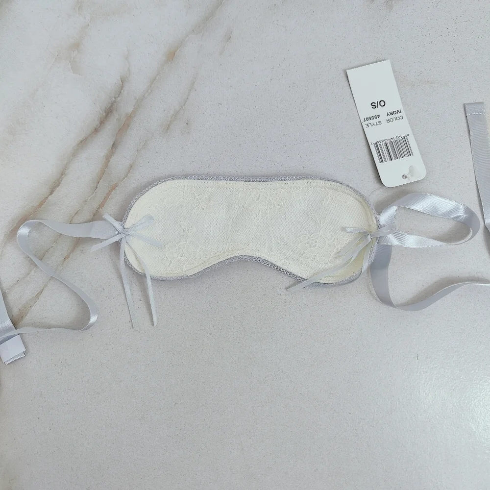 NWT DKNY Ivory Lace Blue Ribbon Sleep Mask, OS